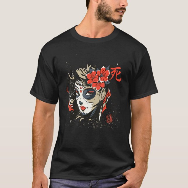 Camiseta Asia La Catrina Flor Tatuaje Máscara de Azúcar Chi (Anverso)