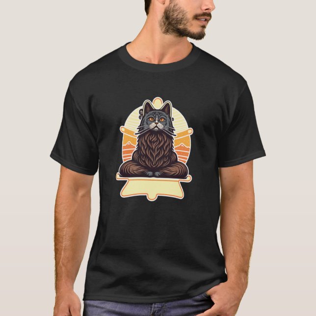 Camiseta Asian Yoga Cat Deep in Meditation and Relaxation (Anverso)