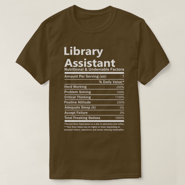 Camiseta Asistente de bibliotecas: Facto innegable y nutric (Diseño del anverso)