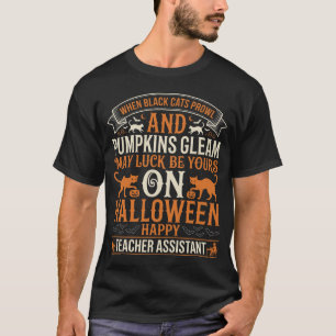 Camiseta Asistente de Halloween Gatos Negros y Calabaza