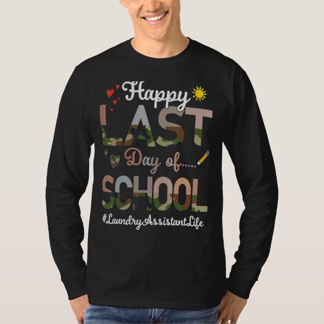Camiseta Asistente de lavandería Happy Last Day School Camo (Anverso)