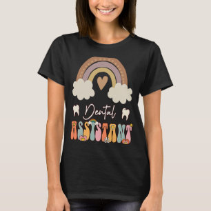 Camiseta Asistente dental Groovy Retro Vintage Rainbow Cute
