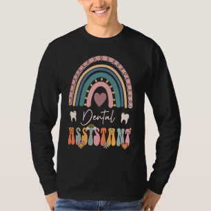 Camiseta Asistente dental Groovy Retro Vintage Rainbow Cute
