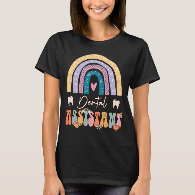 Camiseta Asistente dental Groovy Retro Vintage Rainbow Cute (Anverso)