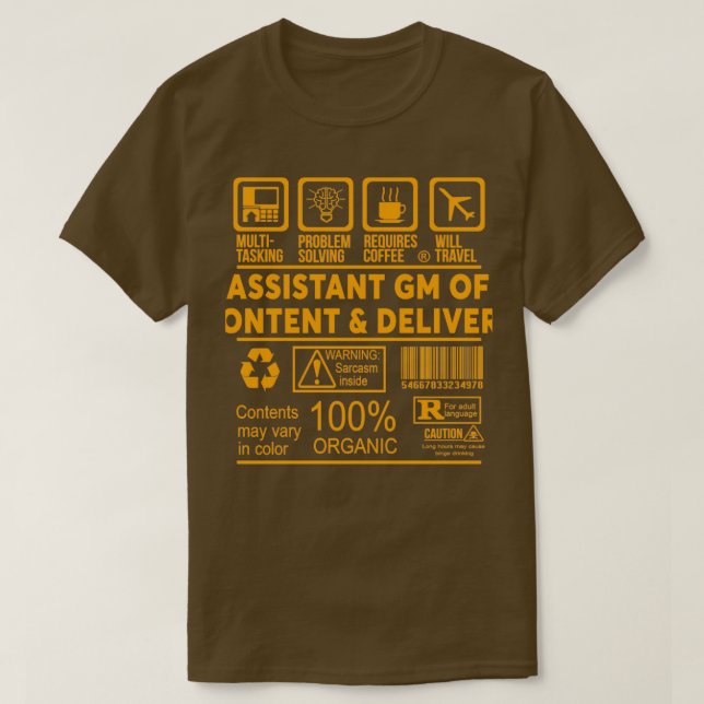 Camiseta ASISTENTE GM OF CONTENT amp ENTREGA BONITO DISEÑO  (Diseño del anverso)