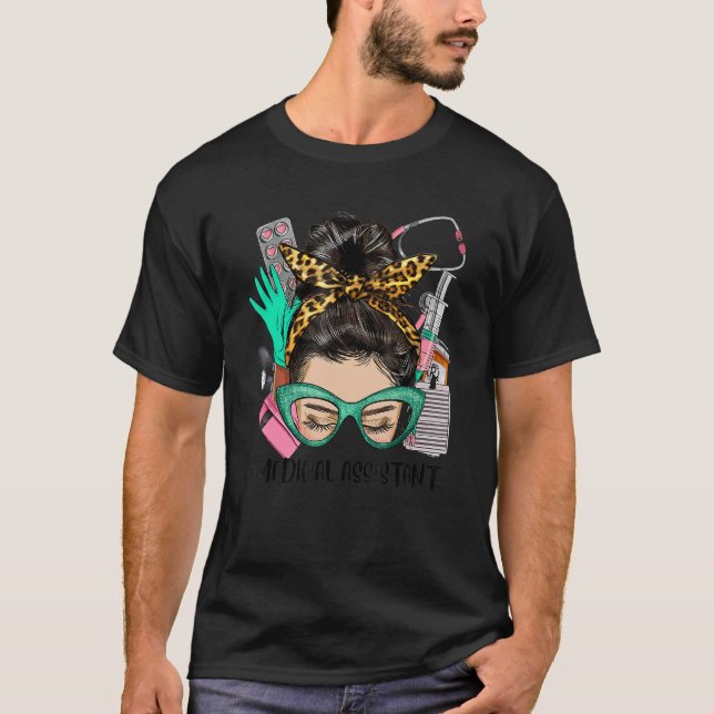 Camiseta ASISTENTE MÉDICO Messy Bun Afro enfermera de pelo (Anverso)