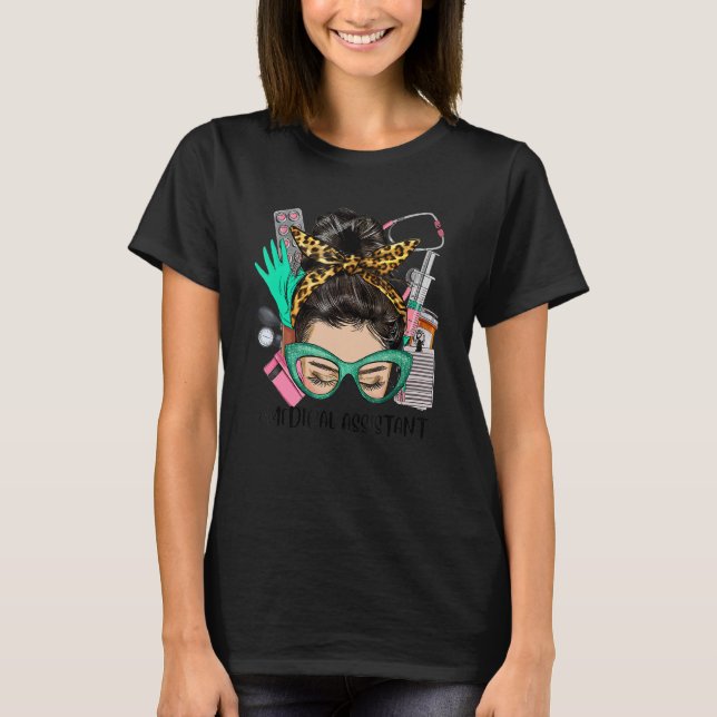 Camiseta ASISTENTE MÉDICO Messy Bun Afro enfermera de pelo (Anverso)