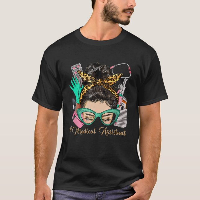Camiseta Asistente Médico Messy Bun Afro Hair Enfermera H (Anverso)