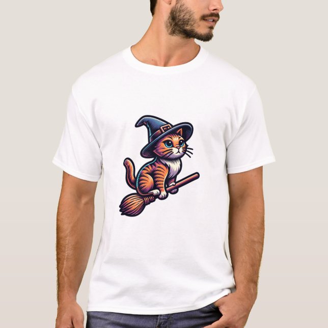 Camiseta Asistente para gatos Halloween Bruja Mystical Cat  (Anverso)