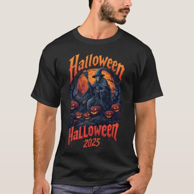 Camiseta Asistente para Halloween2025 entre jack-o'-lanten (Anverso)