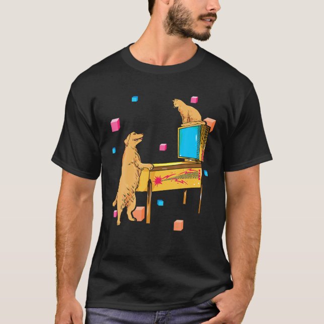 Camiseta Asistente para Pinball Perro Gato Jugando Pinball  (Anverso)