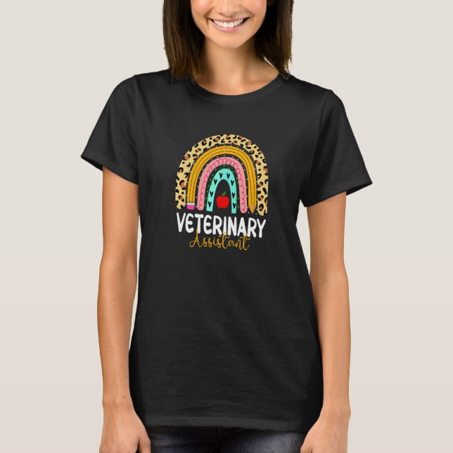 Camiseta Asistente Veterinario Leopardo Arcoíris Atención M (Anverso)