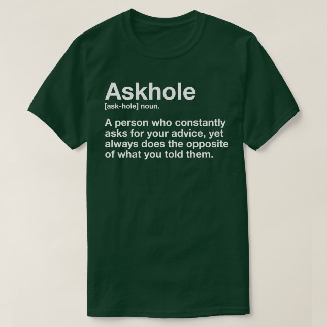 Camiseta Askhole Definición Hilarious Gag Dictionary Adulto (Diseño del anverso)
