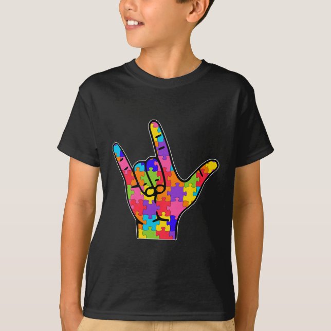 Camiseta ASL Amo Idioma Rótulo Autismo Regalo Conciencia Su (Anverso)