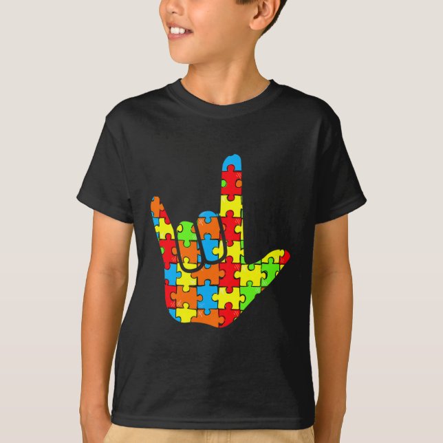 Camiseta ASL Amo Idioma Rótulo Autismo Regalo Conciencia Su (Anverso)