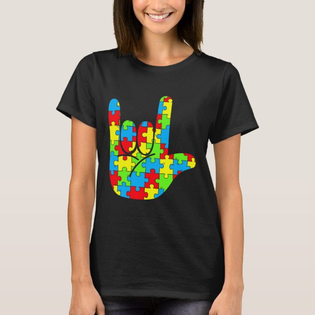 Camiseta ASL Amo Rótulo Lenguaje Autismo Conciencia (Anverso)