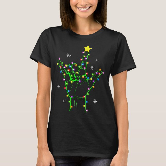 Camiseta Asl Christmas Christmas Tree Lights American Sign  (Anverso)