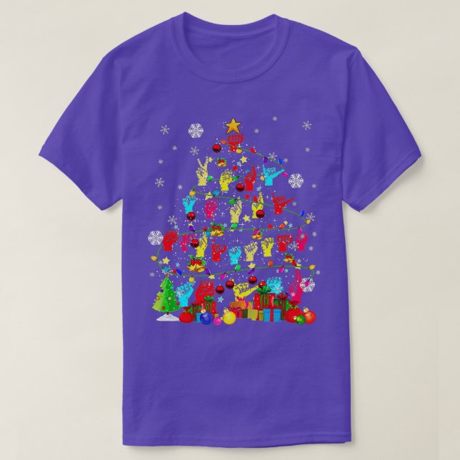 Camiseta ASL Christmas Tree Xmas Lights ASL Sign Language H (Diseño del anverso)