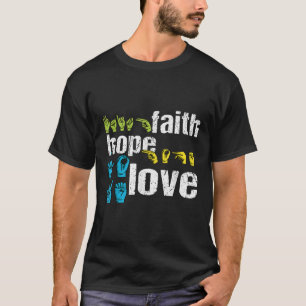 Camiseta ASL Faith Hope Love Colorful American Rótulo Langu