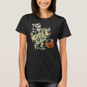 Camiseta ASL Feliz Fiesta de Halloween Esqueletos T-Rex Muj