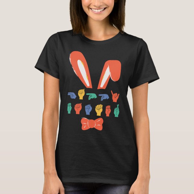Camiseta Asl Happy Easter Candy Rótulo Lenguaje Huevos Muje (Anverso)