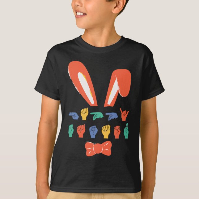Camiseta Asl Happy Easter Candy Rótulo Lenguaje Huevos Muje (Anverso)