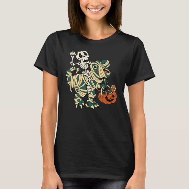 Camiseta ASL Happy Halloween Party Skeletons T-Rex Fun Wome (Anverso)