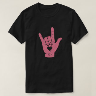Camiseta ASL "I Love You" Rótulo Lengua mano con corazón