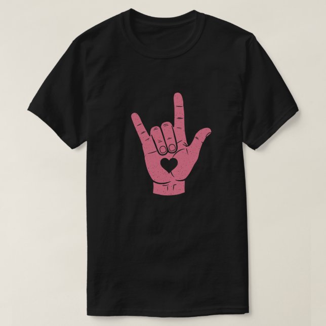 Camiseta ASL "I Love You" Rótulo Lengua mano con corazón (Diseño del anverso)