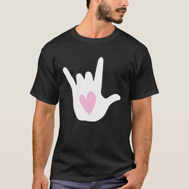 Camiseta ASL I Love You Sign Language Hand Symbol with Pink (Anverso)