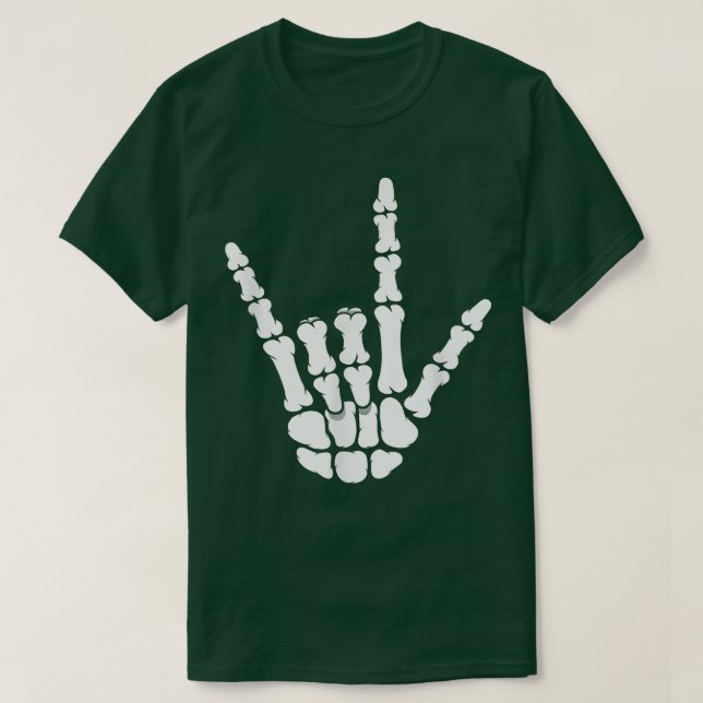 Camiseta ASL I Love You Skeletan Hand on Black American Sig (Diseño del anverso)