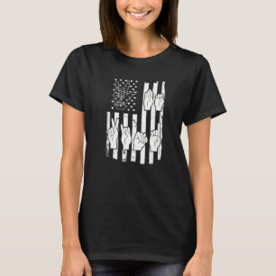 Camiseta Asl Idioma Americano Rótulo Bandera Estadounidense