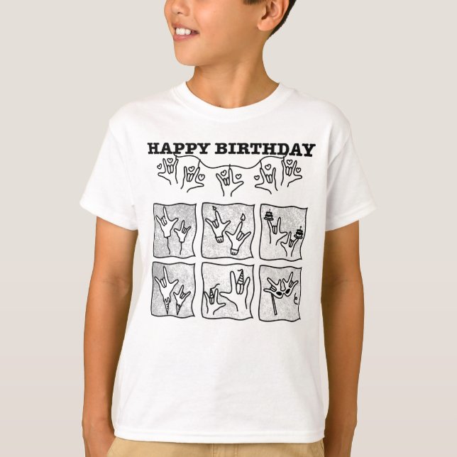 Camiseta ASL ILY Obsession - Happy Birthday!  (Anverso)