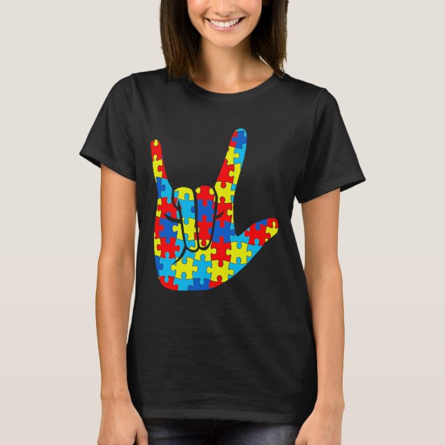 Camiseta ASL Lenguaje de Rótulo Amor Paz Autismo Ayuda de C (Anverso)