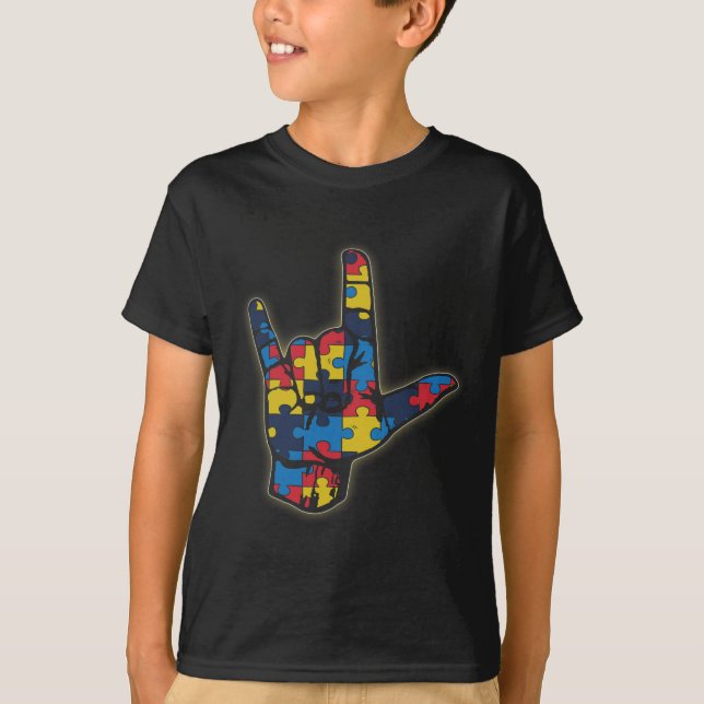 Camiseta ASL Lenguaje de Rótulo de amor Tee Autism Awarenes (Anverso)