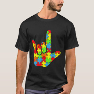 Camiseta Asl Love Lenguaje de Rótulo Autismo Awareness Puzz