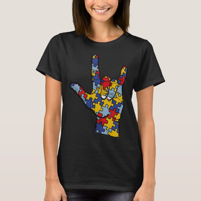 Camiseta ASL Love Rótulo Language Hand Autism Awareness Sup (Anverso)