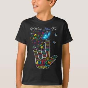 Camiseta ASL Love Rótulo Language Hand I Wear Blue For Auti