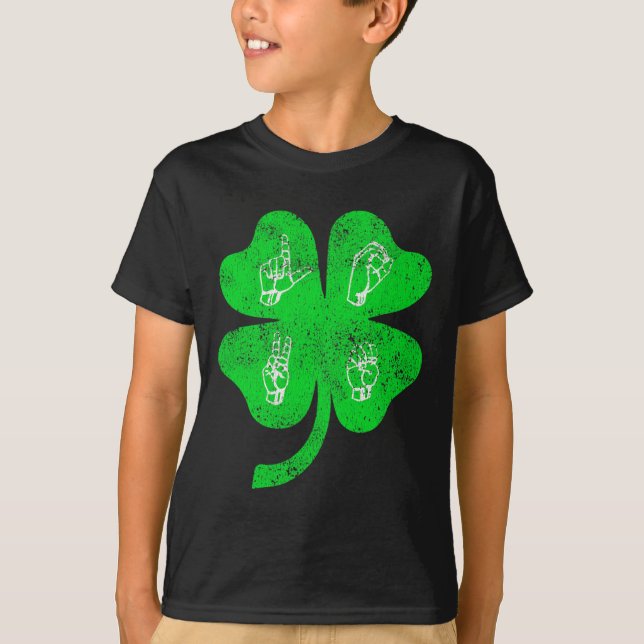 Camiseta ASL Love Rótulo Language St Patrick's Day Deaf Awa (Anverso)