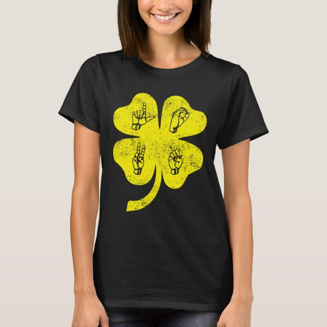 Camiseta ASL Love Rótulo Language St Patrick's Day Deaf Awa (Anverso)