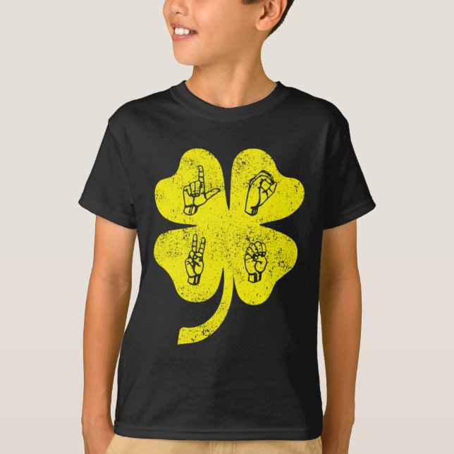 Camiseta ASL Love Rótulo Language St Patrick's Day Deaf Awa (Anverso)