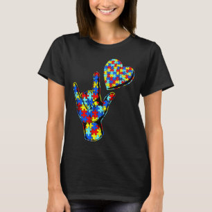 Camiseta ASL Love Rótulo Lenguaje Autismo Awareness Puzzle 