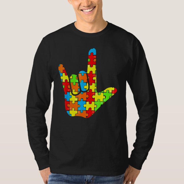 Camiseta Asl Love Rótulo Lenguaje Autismo Ayuda para la tom (Anverso)
