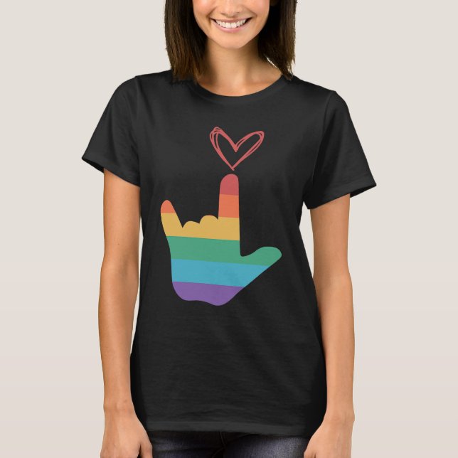 Camiseta ASL Rainbow Love Symbol Deaf (Anverso)