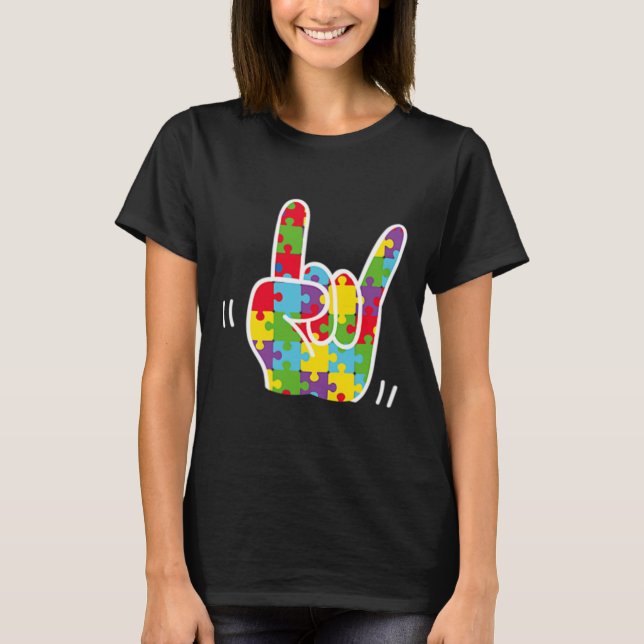 Camiseta ASL Rótulo de amor Lenguaje Autismo Conciencia Mes (Anverso)
