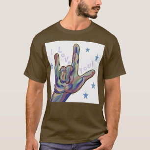 Camiseta ASL te amo en colores de denim y camuflaje