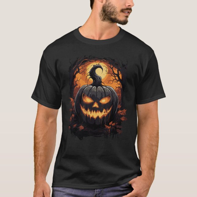Camiseta Asombrosa mirada brillante Jack-O-Lantern Hallowee (Anverso)