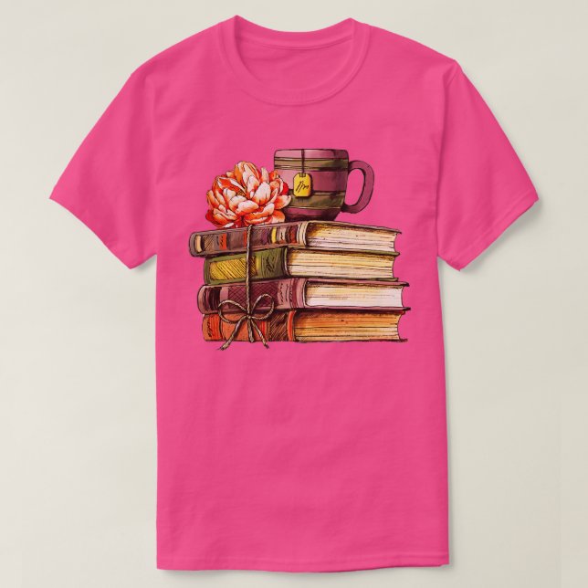 Camiseta Asombrosa pila de libros antiguos y amante de la l (Diseño del anverso)