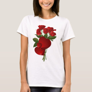 Camiseta Asombrosas rosas rojas y corazones