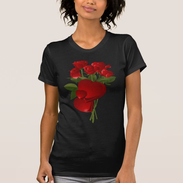 Camiseta Asombrosas rosas rojas y corazones (Anverso)